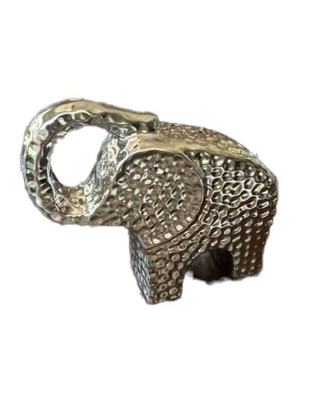 Silver Hammered Metal Elephant Figurine Decorative Statue, 6.5”